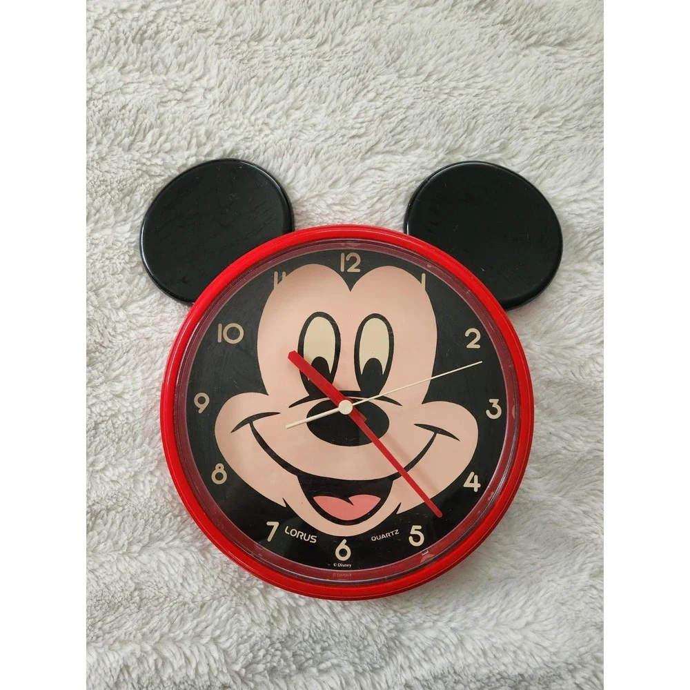 Vintage Disney Mickey Mouse Lorus Wall Clock Red w/ Black Ears Japan Movt Works